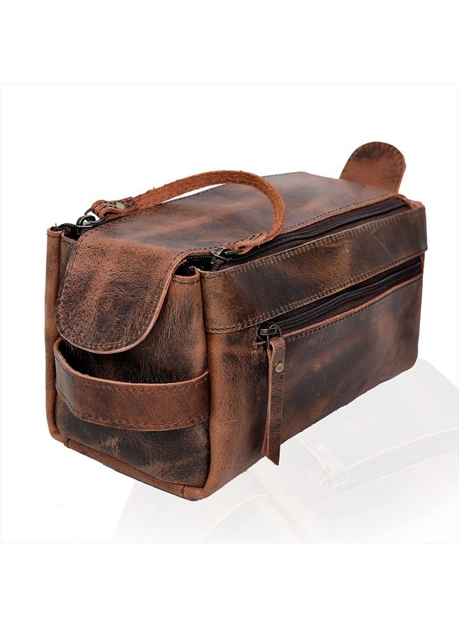 cuero حقيبة أدوات التجميل من جلد الجاموس الفاخر للرجال والنساء، حقيبة سفر داب كيت بتصميم عتيق، حقيبة حلاقة وداب كيت للرجال والنساء - Image 2