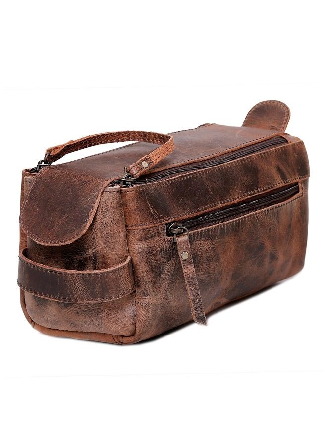 cuero حقيبة أدوات التجميل من جلد الجاموس الفاخر للرجال والنساء، حقيبة سفر داب كيت بتصميم عتيق، حقيبة حلاقة وداب كيت للرجال والنساء - Image 1