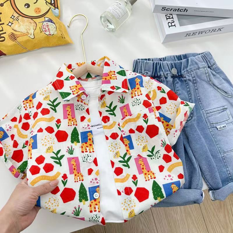 Boys' Suit Summer Dopamine New Children'S Summer Casual Shirt Shorts Handsome Baby Loose Trendy - Image 4
