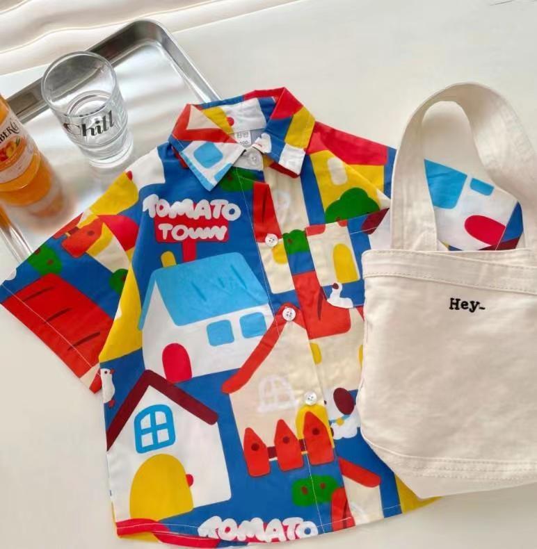 Boys' Suit Summer Dopamine New Children'S Summer Casual Shirt Shorts Handsome Baby Loose Trendy - Image 1