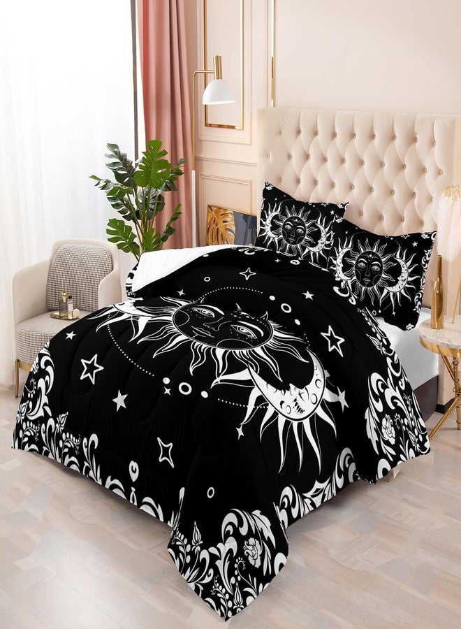 Tuzaovy Boho Queen Comforter Set for Girls,Bohemian Bedding Queen Comforter Set,Gothic Bedding Decor Queen Comforter Set Western Boho Hippie ，Black and White Comforter,Sun and Moon Bedding Set Queen - Image 4