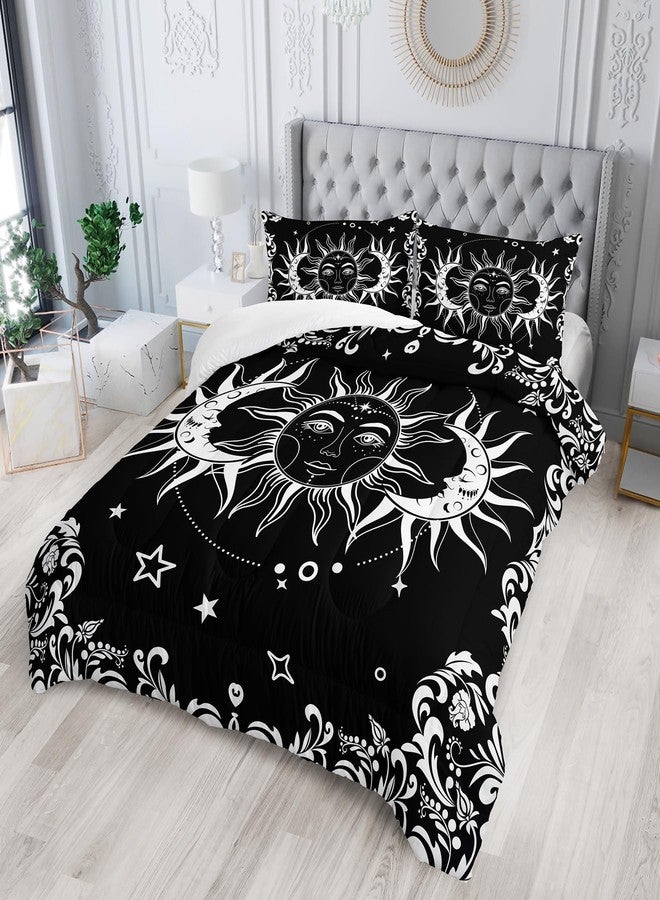 Tuzaovy Boho Queen Comforter Set for Girls,Bohemian Bedding Queen Comforter Set,Gothic Bedding Decor Queen Comforter Set Western Boho Hippie ，Black and White Comforter,Sun and Moon Bedding Set Queen - Image 2