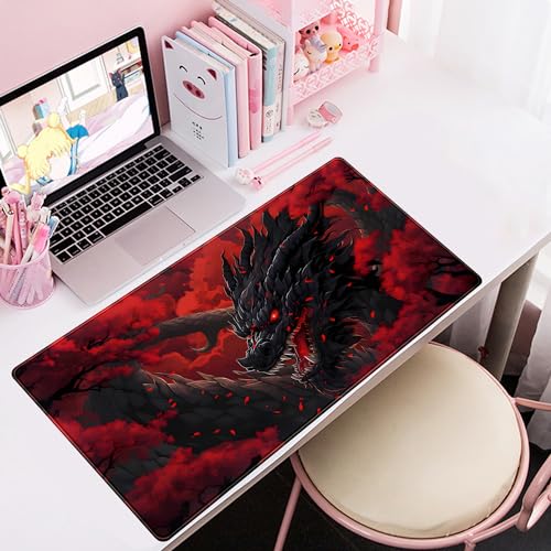 Mechanical Cattle Huge Dragon Large Mouse Pad - Red and Black Mousepad, Big Full Keyboard and Mouse Pad with Stitched Edges, Anti-Slip, Funny Desk Pad, 31.5 X 15.8 in. - Image 5