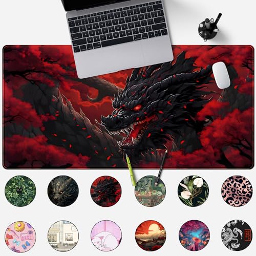 Mechanical Cattle Huge Dragon Large Mouse Pad - Red and Black Mousepad, Big Full Keyboard and Mouse Pad with Stitched Edges, Anti-Slip, Funny Desk Pad, 31.5 X 15.8 in. - Image 2