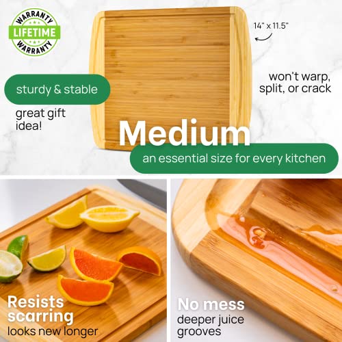 GREENER CHEF 15 Inch Medium Cutting Board with Lifetime Replacements, Bamboo Cutting Boards for Kitchen, Butcher Block, Medium Wooden Chopping Board for Meat, Veggies, Non Toxic Charcuterie Board - Image 3