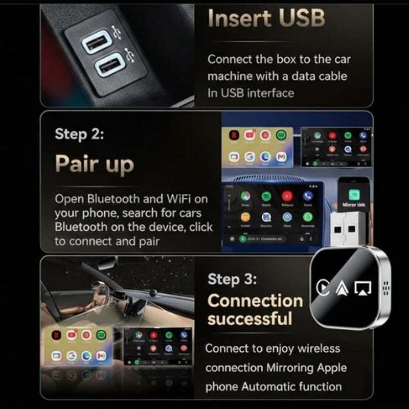 Wireless Carplay Mirror Link Adapter, 2026 Upgrade 3 in 1 Screen Mirror Ios Phone, Wired to Wireless Carplay Adapter with 2.4/5ghz Wifi and Bluetooth 5.0 for Wired Carplay, Airplay(For iPhone) - Image 5