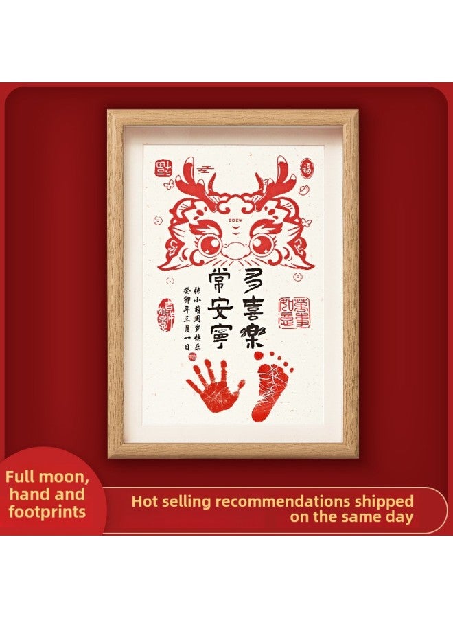 Baby Full Moon Hand And Foot Print Painting Newborn Baby Hundred Days Old Ritual Feeling Hand And Foot Print Souvenir Supplies Photo Frame-Colors:] - Image 1