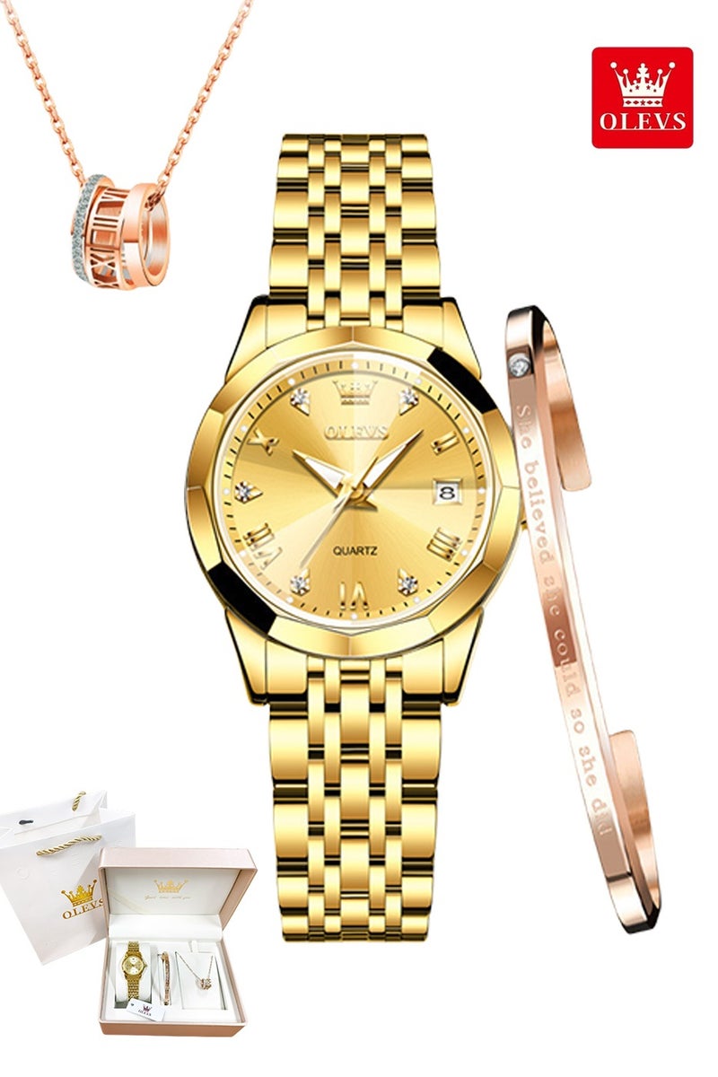 OLEVS Elegant Women's Watch, Bracelet & Necklace 3-Piece Set, Fashion Luminous Calendar Waterproof Stainless Steel Strap, Romantic Valentine's Day & Birthday Gift, Everyday Present with Exquisite Gift Box & Bag - Image 1
