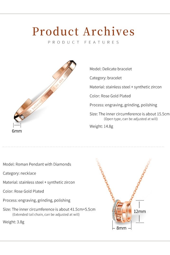 OLEVS Elegant Women's Watch, Bracelet & Necklace 3-Piece Set, Fashion Luminous Calendar Waterproof Stainless Steel Strap, Romantic Valentine's Day & Birthday Gift, Everyday Present with Exquisite Gift Box & Bag - Image 3