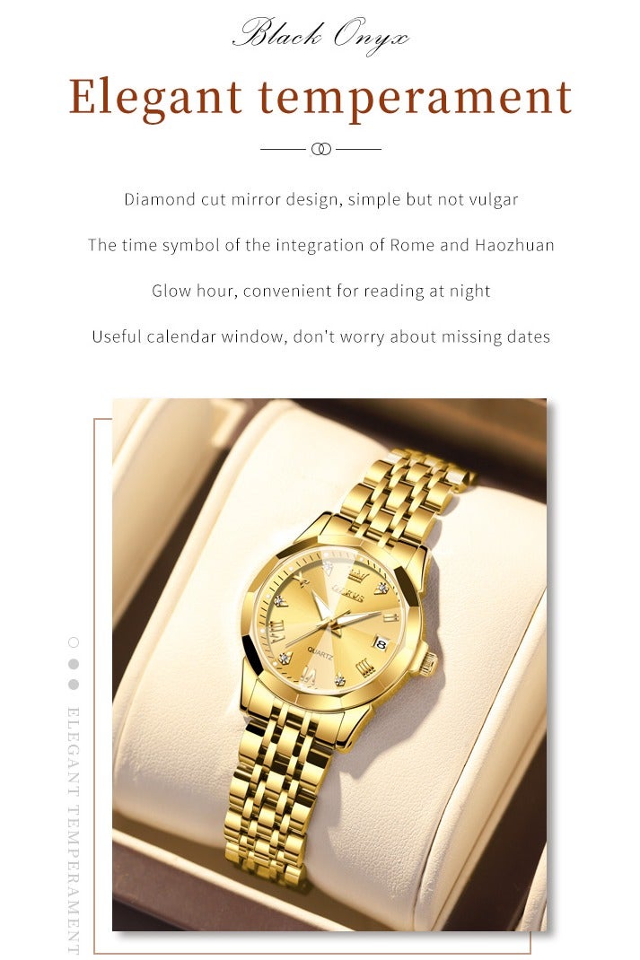 OLEVS Elegant Women's Watch, Bracelet & Necklace 3-Piece Set, Fashion Luminous Calendar Waterproof Stainless Steel Strap, Romantic Valentine's Day & Birthday Gift, Everyday Present with Exquisite Gift Box & Bag - Image 2