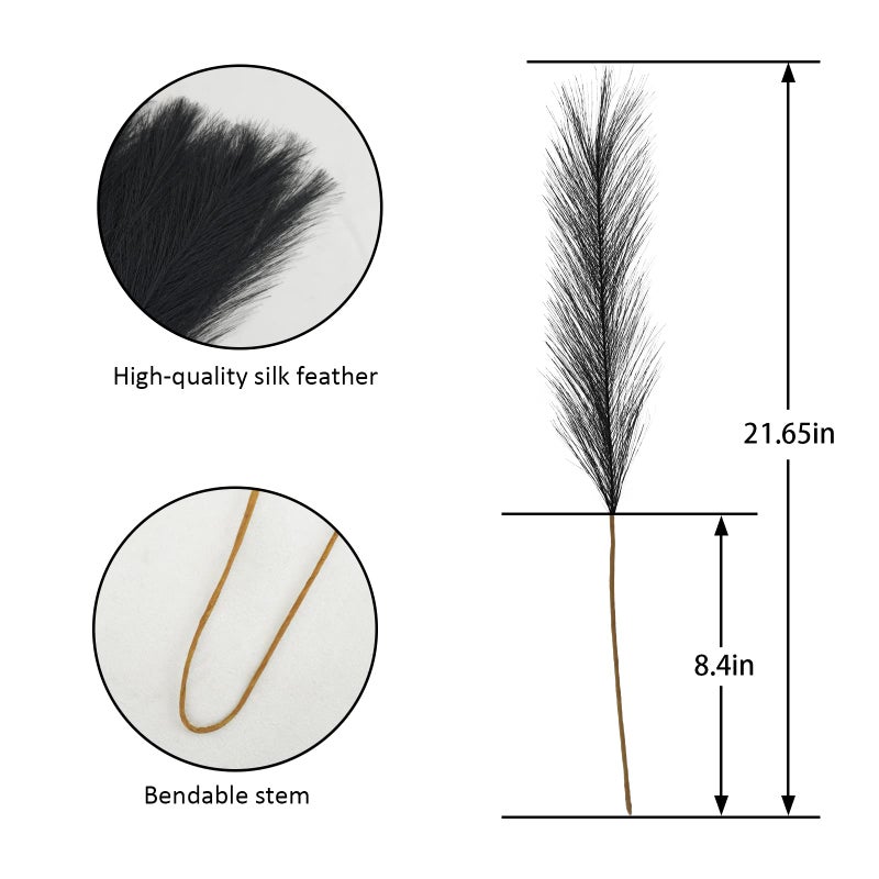 obbsie 50pcs Faux Black Pampas Grass, 21.6" Short Artificial Pompous Grass Floral Fake Pompas Grass Branches Vase Filler Flower Arrangement for Home Halloween Decor - Image 5