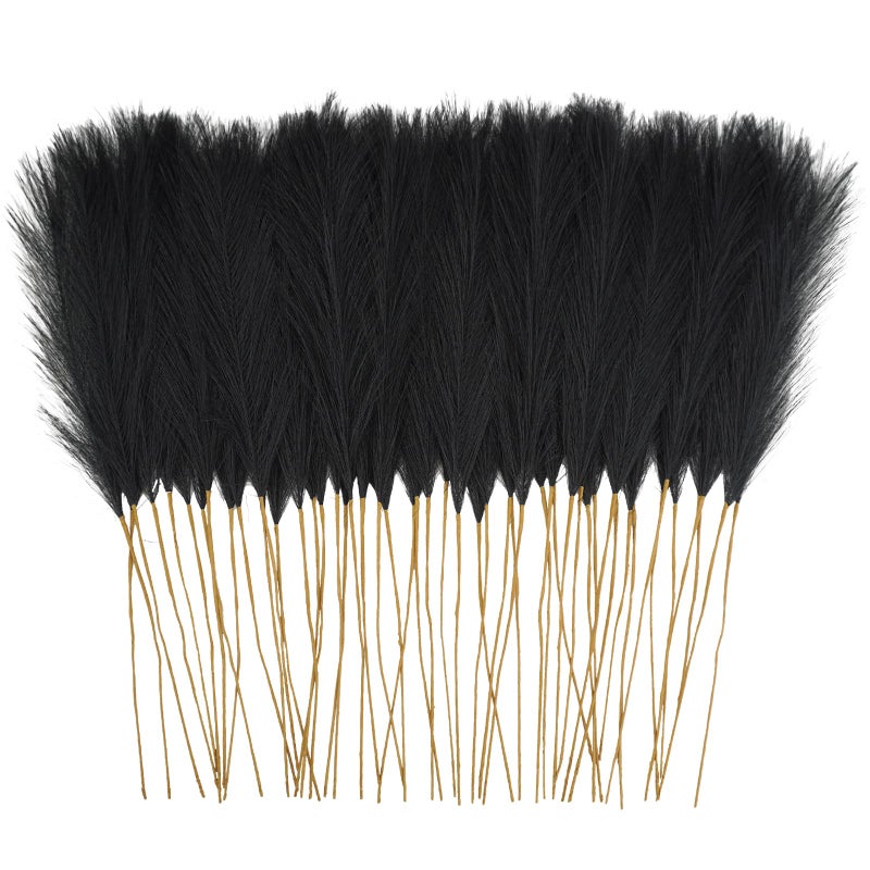 obbsie 50pcs Faux Black Pampas Grass, 21.6" Short Artificial Pompous Grass Floral Fake Pompas Grass Branches Vase Filler Flower Arrangement for Home Halloween Decor - Image 1