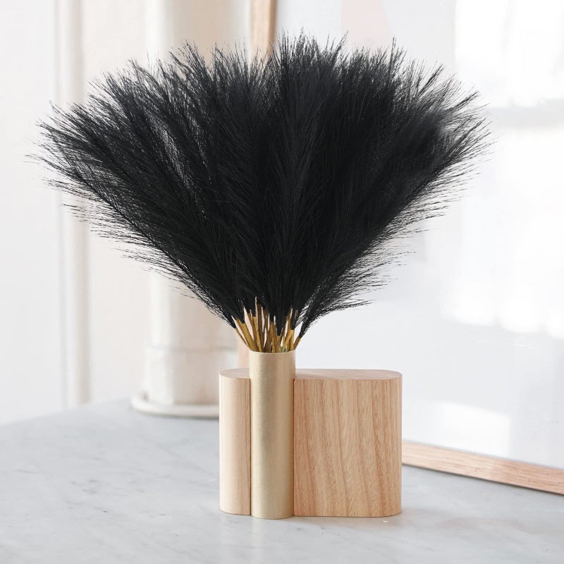 obbsie 50pcs Faux Black Pampas Grass, 21.6" Short Artificial Pompous Grass Floral Fake Pompas Grass Branches Vase Filler Flower Arrangement for Home Halloween Decor - Image 3