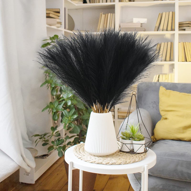 obbsie 50pcs Faux Black Pampas Grass, 21.6" Short Artificial Pompous Grass Floral Fake Pompas Grass Branches Vase Filler Flower Arrangement for Home Halloween Decor - Image 2