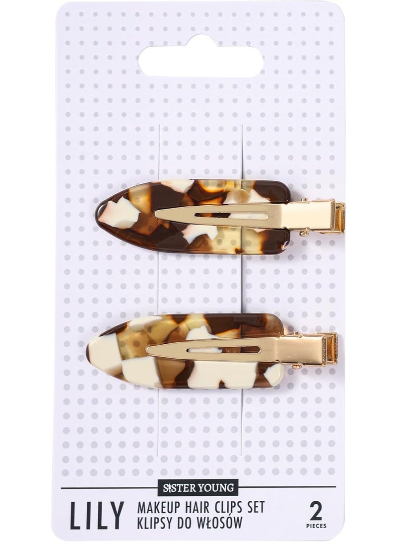 Sister Young LILY Hair Clips for Makeup & Hair Styling, Crimp-Free No Crease Hair Clips, 2 Pieces (Milk Coffee) - Image 1