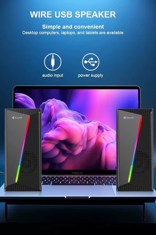 Kisonli X30 Multimedia Speaker Wired RGB –  3W*2.0 Channel speaker (Total 6W) – Wired USB 2.0 Power + 3.5 mm audio plug  – Dynamic RGB Lighting for Gaming / Music/ Computer and Laptop , Mobile | Black - Image 3