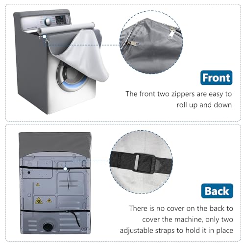 AKEfit 1 Pack Washing Machine Cover, Waterproof Dustproof Washer Dryer Cover with Zipper and Perspective Window ,Fit for Front Load or Top Washer and Dryer 27"Wx26"Dx43"H,Grey - Image 5