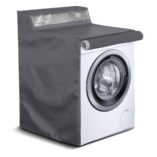 AKEfit 1 Pack Washing Machine Cover, Waterproof Dustproof Washer Dryer Cover with Zipper and Perspective Window ,Fit for Front Load or Top Washer and Dryer 27"Wx26"Dx43"H,Grey - Image 1