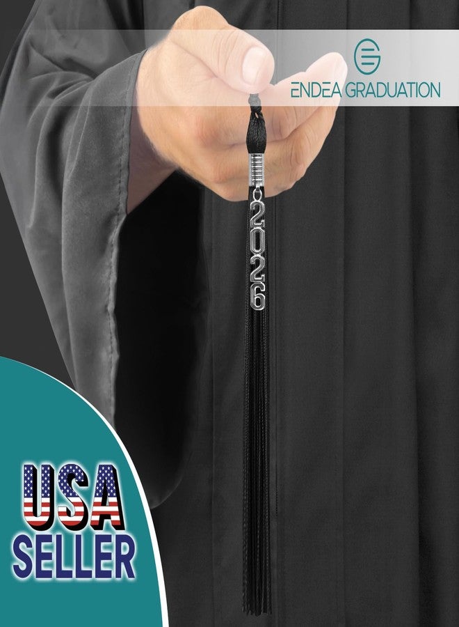 Endea Graduation شرابة تخرج إنديا بلون واحد مع قطرة تاريخ فضية متراصة (أسود، 2026) - Image 2