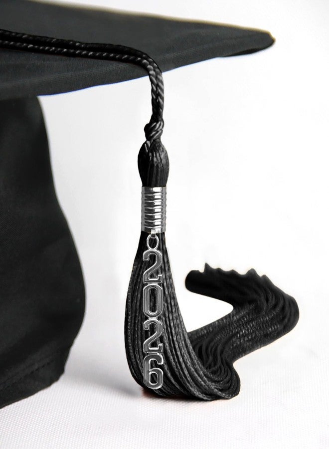 Endea Graduation شرابة تخرج إنديا بلون واحد مع قطرة تاريخ فضية متراصة (أسود، 2026) - Image 4