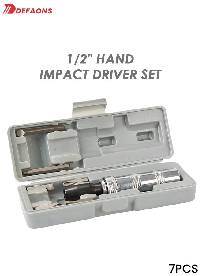 DEFAONS 1/2" Heavy-Duty Hand Impact Driver Set (7PCS) – S2 Steel Manual Screwdriver Kit with Storage Case - Image 1