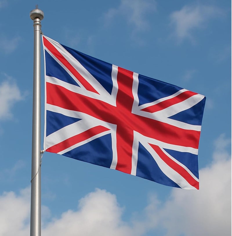 علم الاتحاد الجماهيري (Union Jack)، علم المملكة المتحدة (عبوة تحتوي على 2 علمين)، مقاس 5 أقدام × 3 أقدام، مزود بحلقات نحاسية، مناسب للاستخدام داخليًا وخارجيًا، في الحفلات والمهرجانات وديكورات شوارع كورونيشن، والاحتفالات الملكية. - Image 5