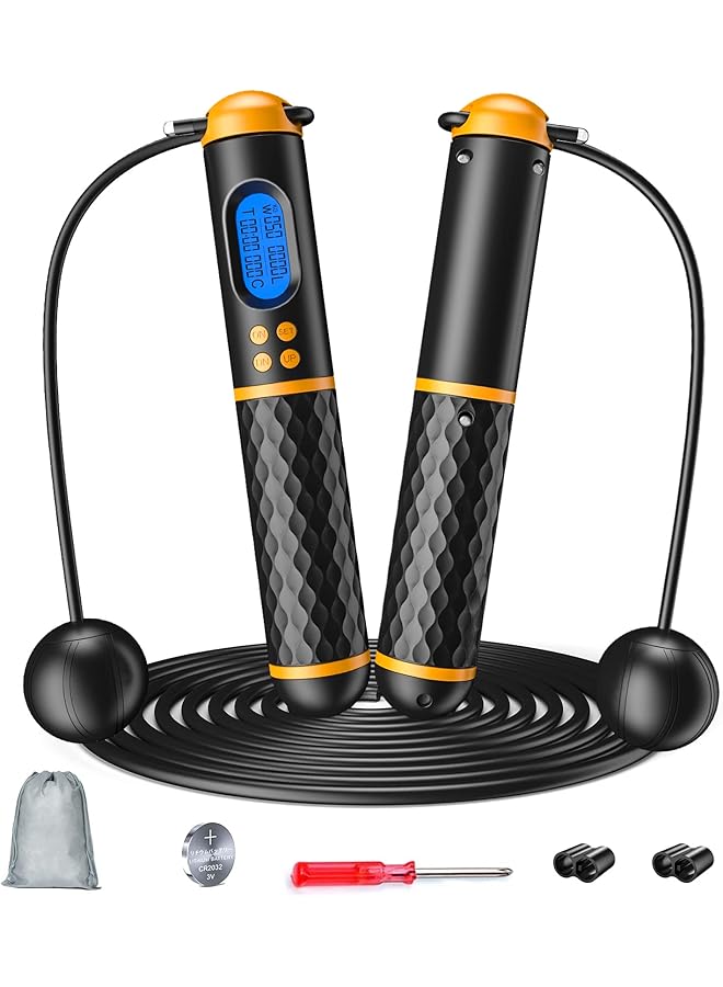 Smart Jump Rope, Fitness Skipping Rope with Weight/Lap/Time/Calorie Record, Adjustable Digital Counting Jump Ropes for Home Gym, Cordless Jumping Rope for Men Women Kids Fitness Exercise Training