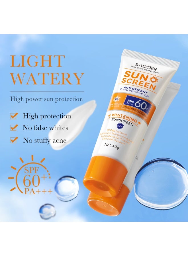 سادور كريم واقي من الشمس مقاوم للماء بعامل حماية SPF60+، وزن 40 غرام - مقاوم للعرق، حماية من الأشعة فوق البنفسجية UVB/UVA، نياسيناميد لتفتيح البشرة وحماية خفيفة الوزن. - Image 2