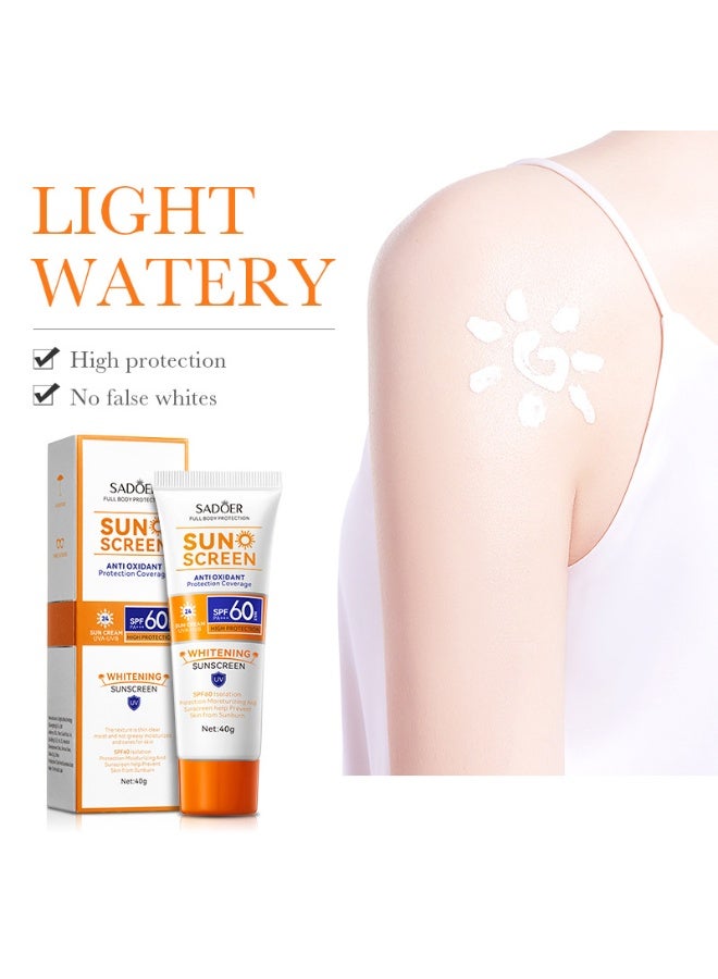 سادور كريم واقي من الشمس مقاوم للماء بعامل حماية SPF60+، وزن 40 غرام - مقاوم للعرق، حماية من الأشعة فوق البنفسجية UVB/UVA، نياسيناميد لتفتيح البشرة وحماية خفيفة الوزن. - Image 3