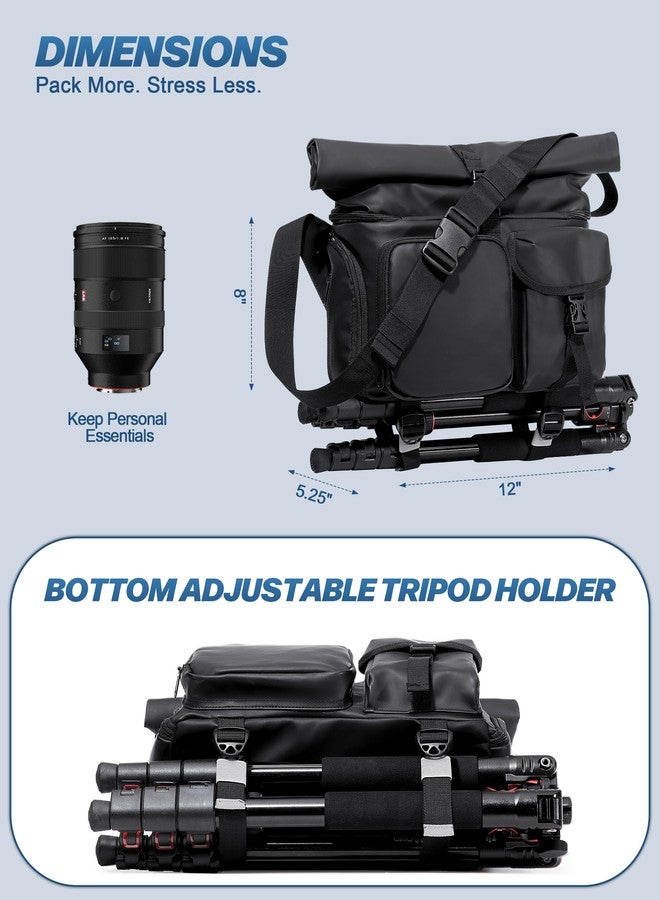 Smasrob Camera Bag with Tripod Holder, Rain Cover and Hidden Water Bottle Holder, Camera Sling Bag with Extra Storage Section, Black - Image 5