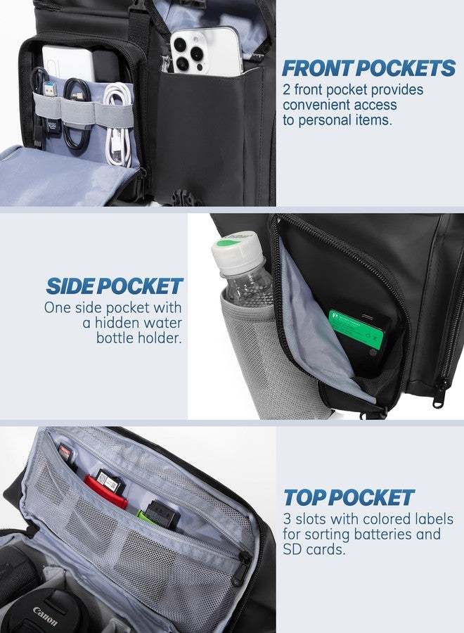 Smasrob Camera Bag with Tripod Holder, Rain Cover and Hidden Water Bottle Holder, Camera Sling Bag with Extra Storage Section, Black - Image 4