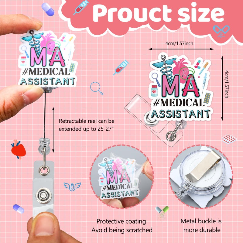 Landical 10 Pcs Medical Assistant Badge Reel Funny MA Badge Clip Holder with Alligator Clip Retractable Name Card Holder Medical Assistant Gifts for RN Nurse Work - Image 2