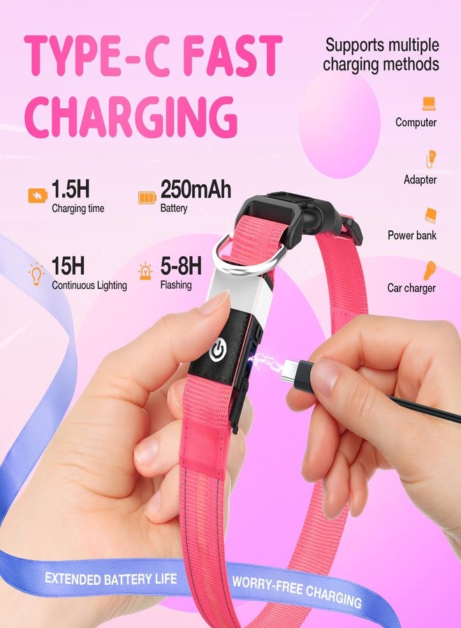 طوق كلاب مضيء من PcEoTllar، طوق LED للكلاب، 6 أوضاع إضاءة وامضة، قابل لإعادة الشحن، مقاوم للماء، طوق كلاب قابل للتعديل يضيء في الظلام، إضاءة وامضة للمشي الليلي، وردي - Image 4