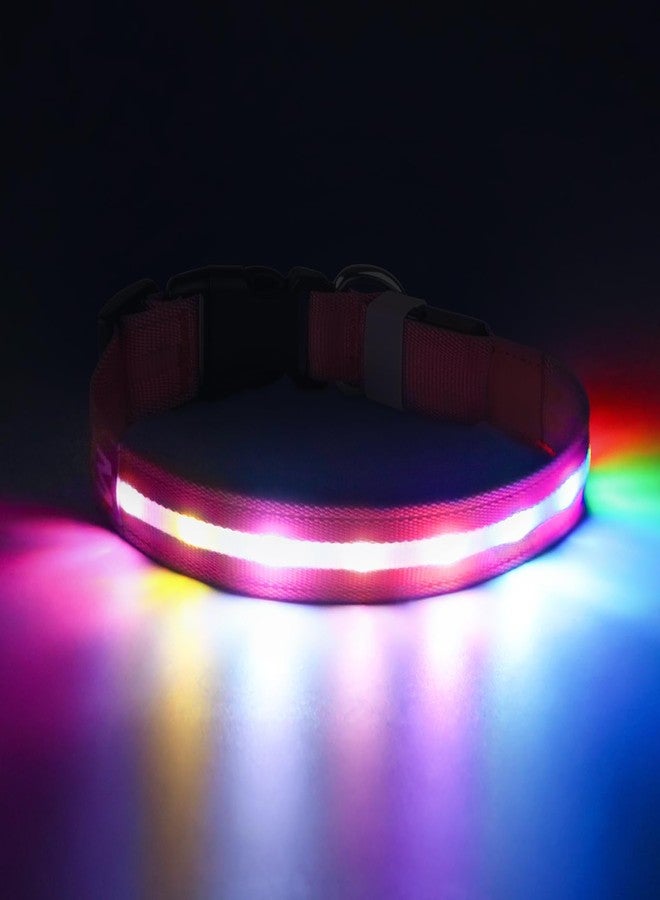 طوق كلاب مضيء من PcEoTllar، طوق LED للكلاب، 6 أوضاع إضاءة وامضة، قابل لإعادة الشحن، مقاوم للماء، طوق كلاب قابل للتعديل يضيء في الظلام، إضاءة وامضة للمشي الليلي، وردي - Image 1