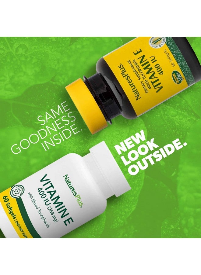 NaturesPlus فيتامين E من ناتشرز بلس - 400 وحدة دولية مختلطة من D-توكوفيرول، 60 كبسولة لينة - مكمل فيتامين E سهل البلع، مستخرج من زيت فول الصويا الطبيعي - دفاع ضد الجذور الحرة - خالي من الجلوتين - 60 حصة - Image 2