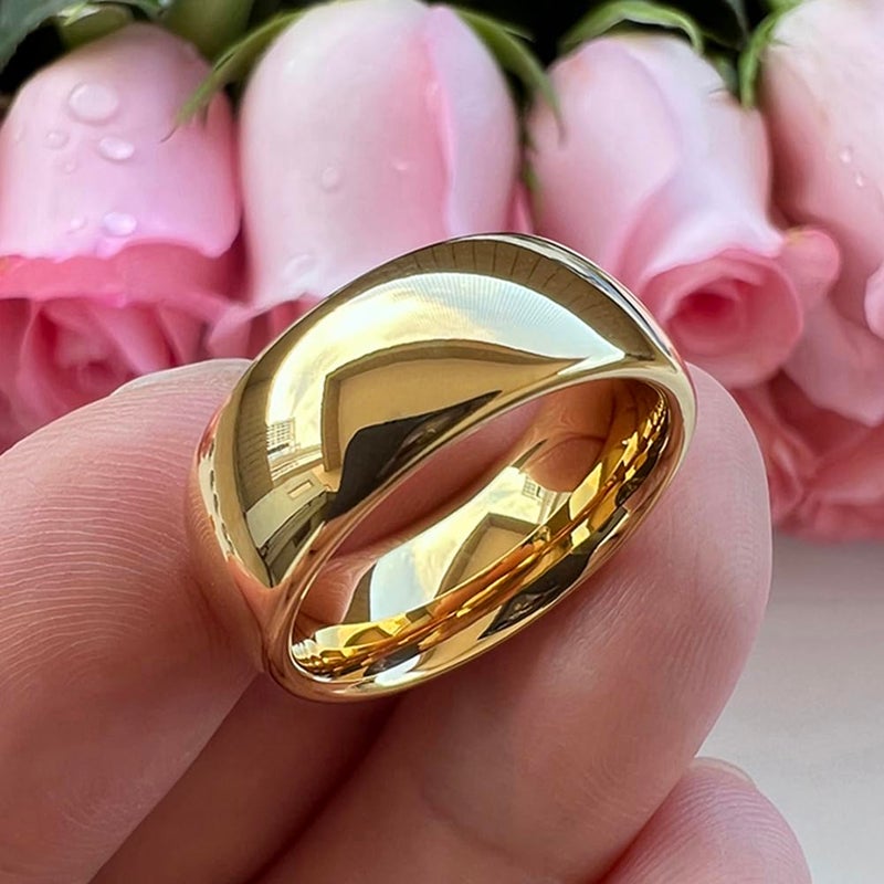 TUTISS 8mm Gold Tungsten Rings for Men Women Engagement Wedding Bands Domed Polished Comfort Fit Size 10.5 - Image 4