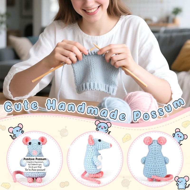 LEJIAJINW Positive Crochet Possum Opossum Gifts for Her Women Valentines Cute Easter Basket Stuffers, Inspirational Awe-possum Gift for Teacher, Coworker, Sister, Friend, Birthday Graduation Christmas Ideas - Image 3