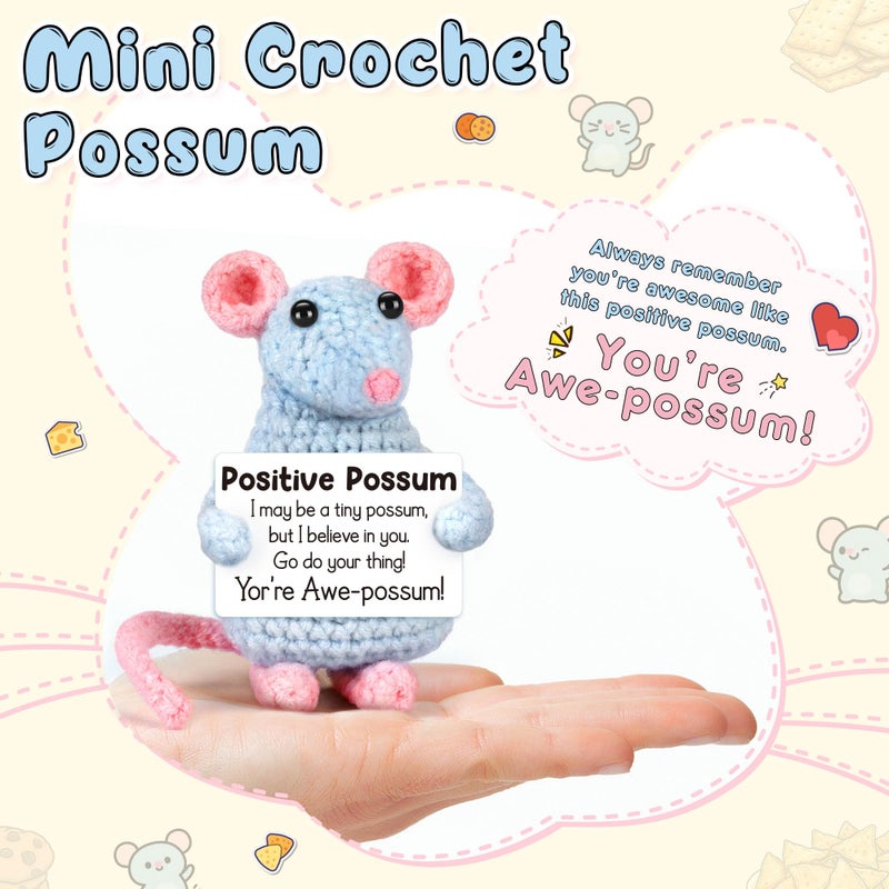 LEJIAJINW Positive Crochet Possum Opossum Gifts for Her Women Valentines Cute Easter Basket Stuffers, Inspirational Awe-possum Gift for Teacher, Coworker, Sister, Friend, Birthday Graduation Christmas Ideas - Image 2