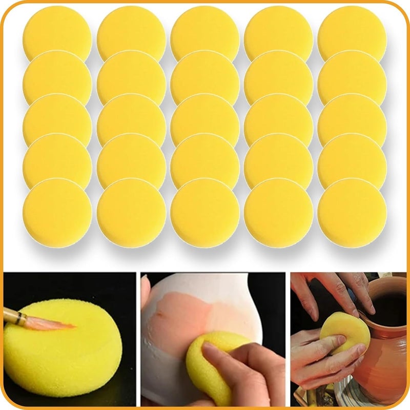 ProKart Premium 4 Pcs Round Stencil Sponge Wooden Handle Foam Brush Set Painting sponges Tools for Acrylic Painting, Kids DIY Painting Stencils Arts, Clay sponges for Pottery (Yellow, 4 Pieces) - Image 5