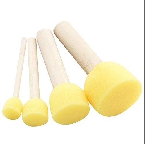 ProKart Premium 4 Pcs Round Stencil Sponge Wooden Handle Foam Brush Set Painting sponges Tools for Acrylic Painting, Kids DIY Painting Stencils Arts, Clay sponges for Pottery (Yellow, 4 Pieces) - Image 1