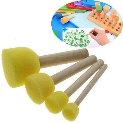 ProKart Premium 4 Pcs Round Stencil Sponge Wooden Handle Foam Brush Set Painting sponges Tools for Acrylic Painting, Kids DIY Painting Stencils Arts, Clay sponges for Pottery (Yellow, 4 Pieces) - Image 4