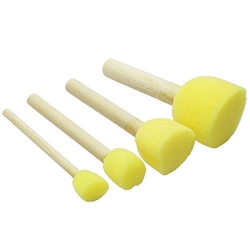 ProKart Premium 4 Pcs Round Stencil Sponge Wooden Handle Foam Brush Set Painting sponges Tools for Acrylic Painting, Kids DIY Painting Stencils Arts, Clay sponges for Pottery (Yellow, 4 Pieces) - Image 2