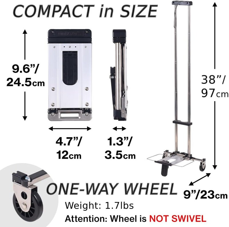 Japard Folding Carrying Cart, Luggage Cart with 2 Wheels One Way, Compact for Travel Trolley School with Bungee Cord (Silver, 22lbs - 2 Wheels) - Image 3