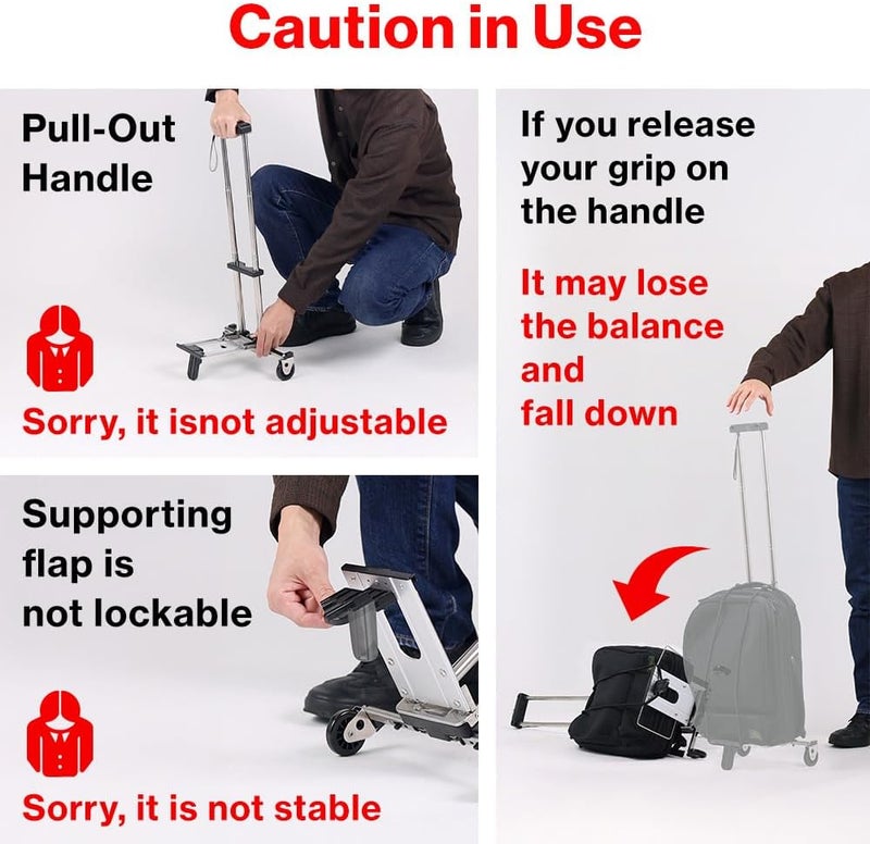 Japard Folding Carrying Cart, Luggage Cart with 2 Wheels One Way, Compact for Travel Trolley School with Bungee Cord (Silver, 22lbs - 2 Wheels) - Image 5