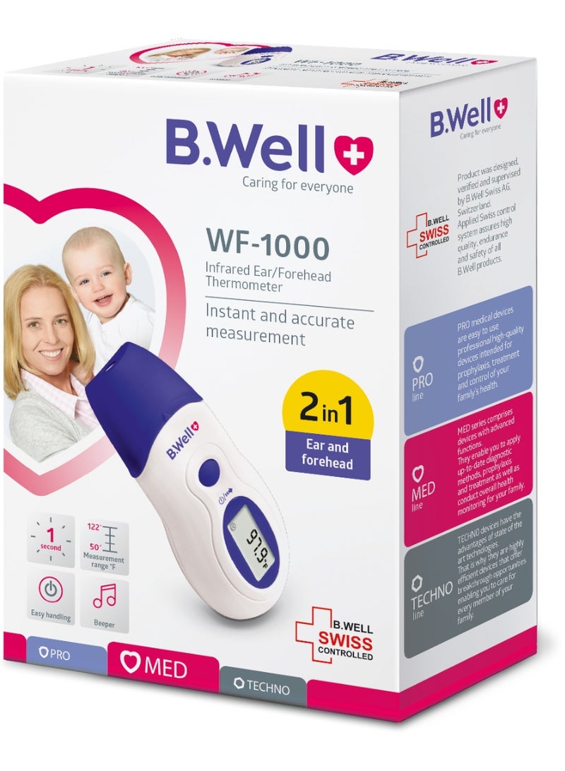 بي.ويل جهاز ترمومتر بالأشعة تحت الحمراء للاذن والجبهة WF-1000 رقمي طبي بدون تلامس للقياس الفوري والدقيق لدرجة الحرارة - Image 2