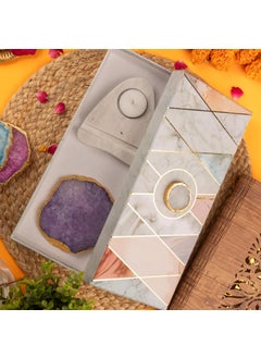 HOMEARTE INDIA Homearte India Agate Stone with Marble Base Tea Light Holder lamp Home Dcor Ideal for Bedroom Living Room Decorative GiftPurple  - Image 4