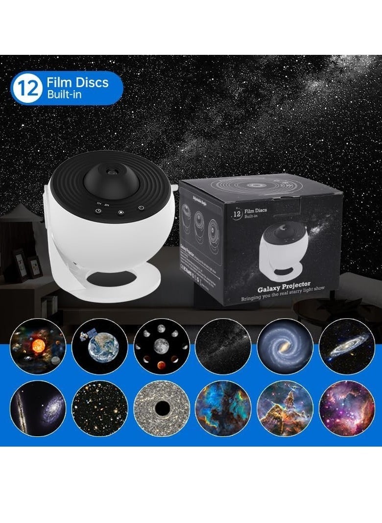 12-in-1 Star Projector Galaxy Light – Rotating Planetarium Night Light with 360° Rotation, Timer, Mute Design for Bedroom, Party & Game Room Atmosphere