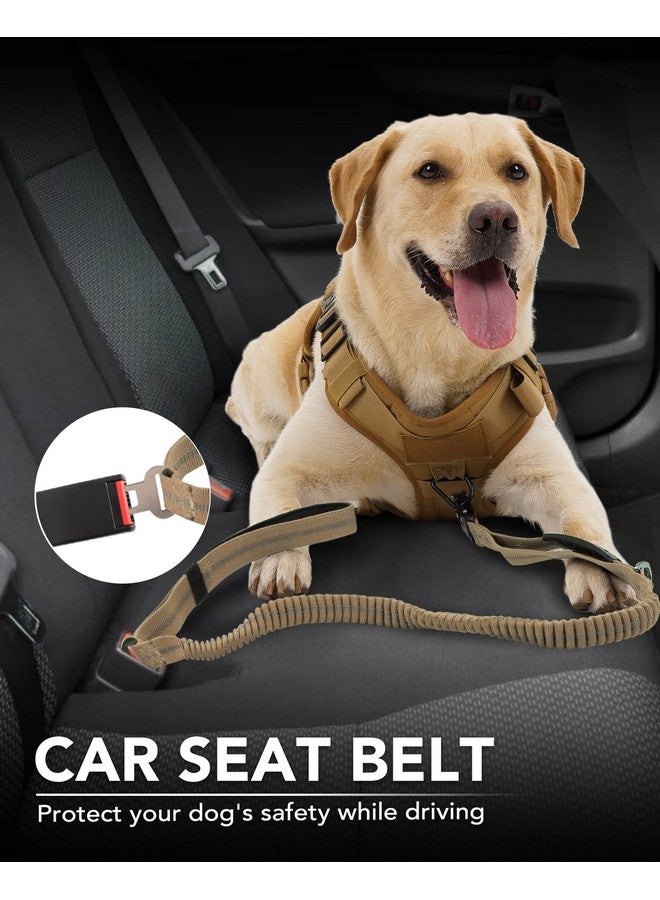 جويتيل سلسلة الكلاب التكتيكية من Joytale شديدة التحمل، سلسلة مطاطية ممتصة للصدمات بطول 4-6 أقدام مع مقبضين مبطنين، مشبك معدني، حزام أمان للسيارة، سلسلة قوية لا تسحب للكلاب المتوسطة والكبيرة جدًا، لون بني قيوطي - Image 4