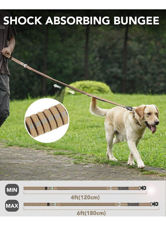 جويتيل سلسلة الكلاب التكتيكية من Joytale شديدة التحمل، سلسلة مطاطية ممتصة للصدمات بطول 4-6 أقدام مع مقبضين مبطنين، مشبك معدني، حزام أمان للسيارة، سلسلة قوية لا تسحب للكلاب المتوسطة والكبيرة جدًا، لون بني قيوطي - Image 2