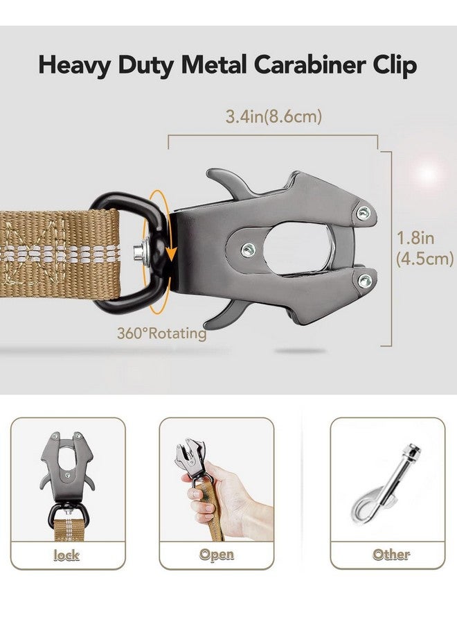 جويتيل سلسلة الكلاب التكتيكية من Joytale شديدة التحمل، سلسلة مطاطية ممتصة للصدمات بطول 4-6 أقدام مع مقبضين مبطنين، مشبك معدني، حزام أمان للسيارة، سلسلة قوية لا تسحب للكلاب المتوسطة والكبيرة جدًا، لون بني قيوطي - Image 1